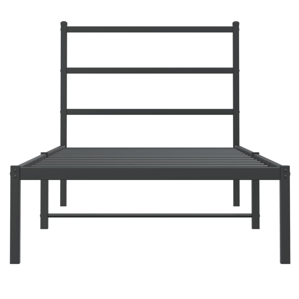 Black Metal Bed Frame with Headboard 90x190cm - No Mattress Included