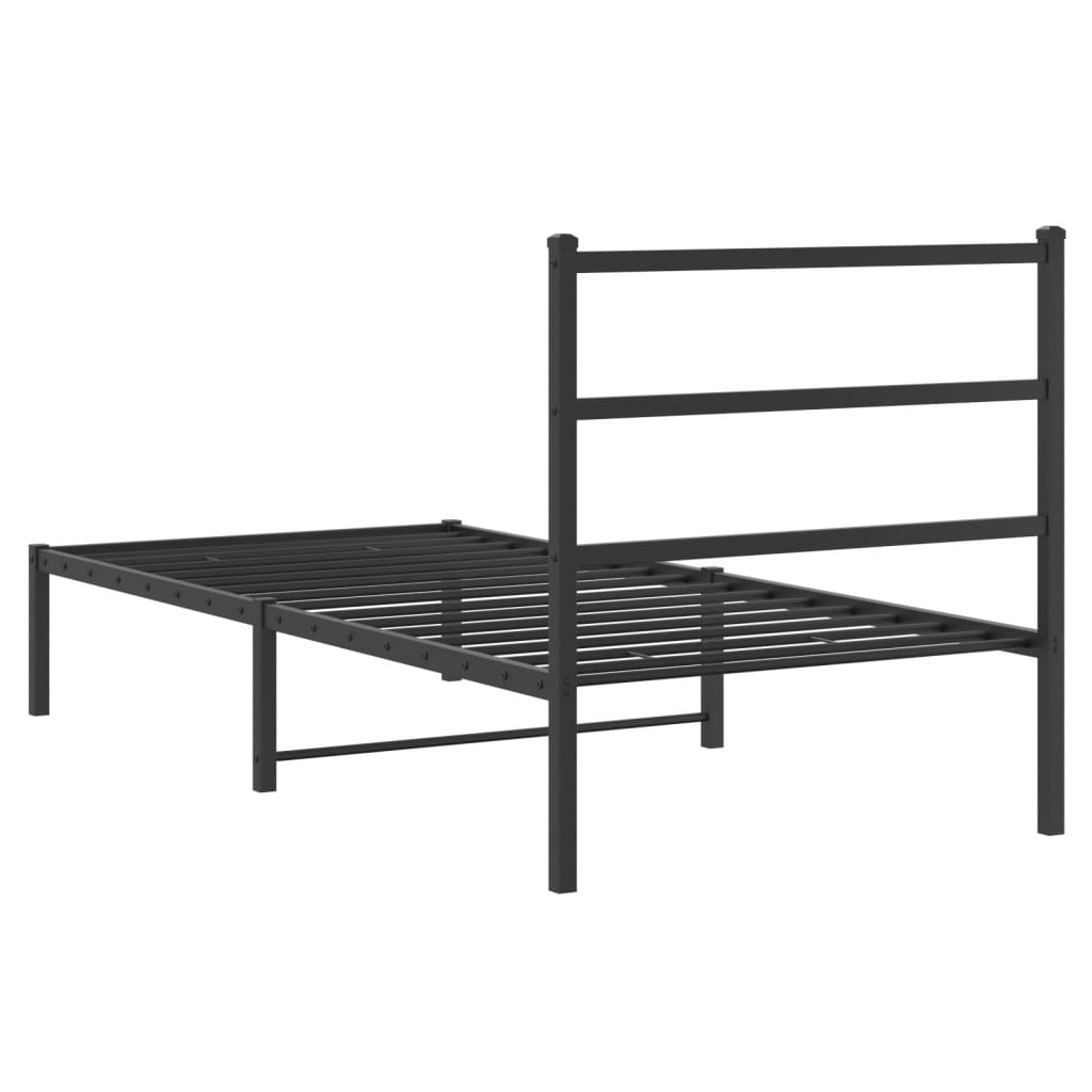 Black Metal Bed Frame with Headboard 90x190cm - No Mattress Included