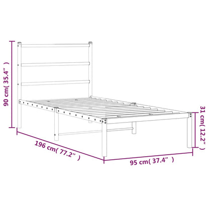 Black Metal Bed Frame with Headboard 90x190cm - No Mattress Included