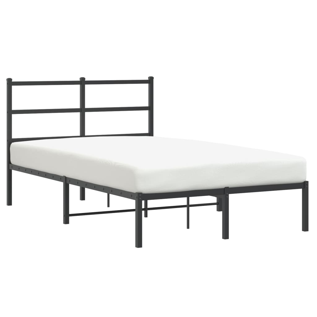 Sleek Black Metal Bed Frame with Headboard 120x190cm