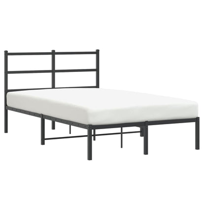 Sleek Black Metal Bed Frame with Headboard 120x190cm