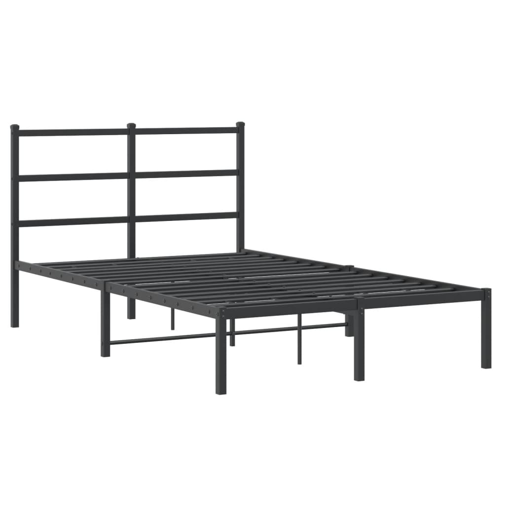 Sleek Black Metal Bed Frame with Headboard 120x190cm