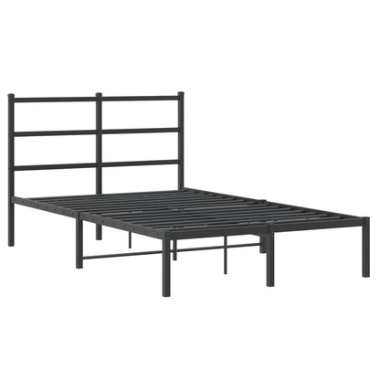 Sleek Black Metal Bed Frame with Headboard 120x190cm