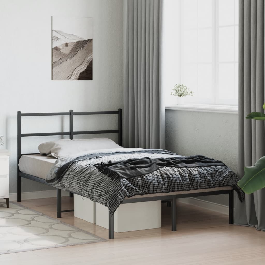 Sleek Black Metal Bed Frame with Headboard 120x190cm