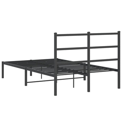 Sleek Black Metal Bed Frame with Headboard 120x190cm
