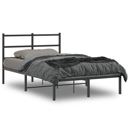 Sleek Black Metal Bed Frame with Headboard 120x190cm