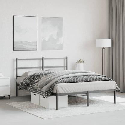 Black Metal Bed Frame with Headboard - No Mattress, 135x190cm
