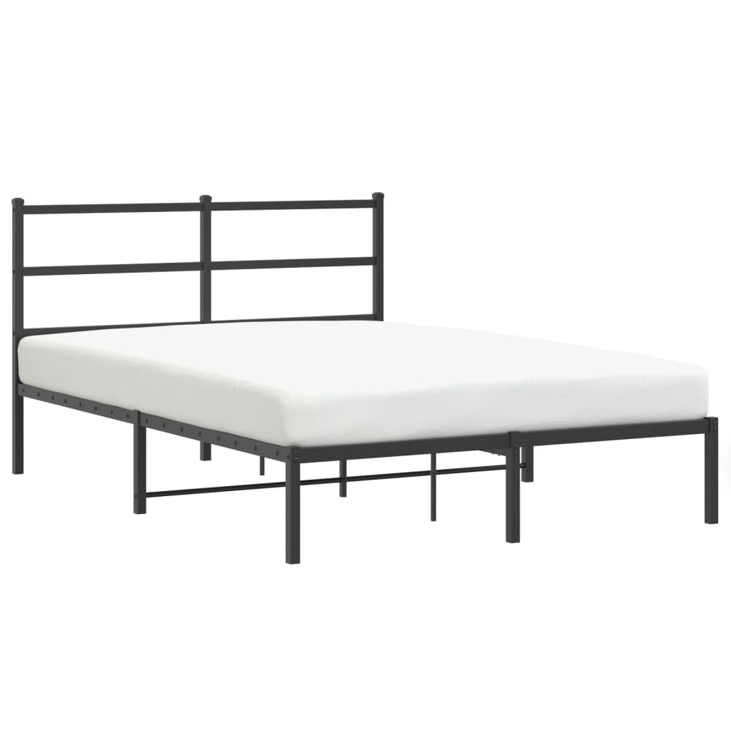 Black Metal Bed Frame with Headboard 140x190cm - No Mattress