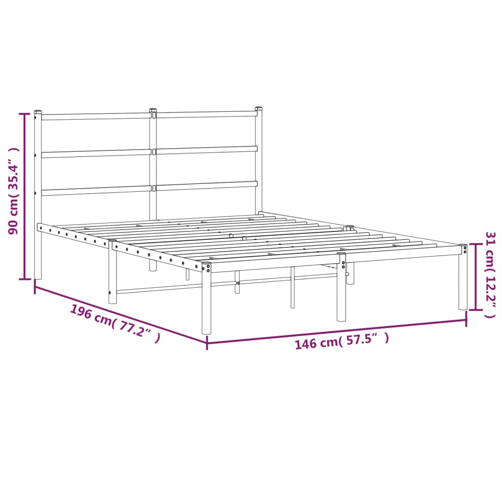 Black Metal Bed Frame with Headboard 140x190cm - No Mattress