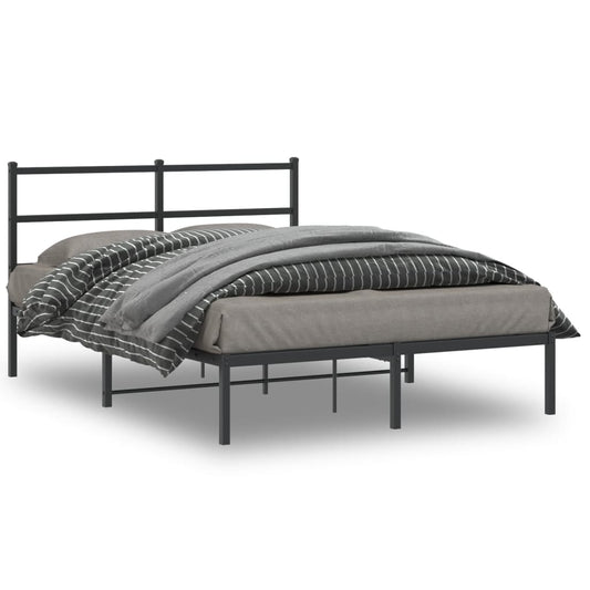 Black Metal Bed Frame with Headboard 140x190cm - No Mattress
