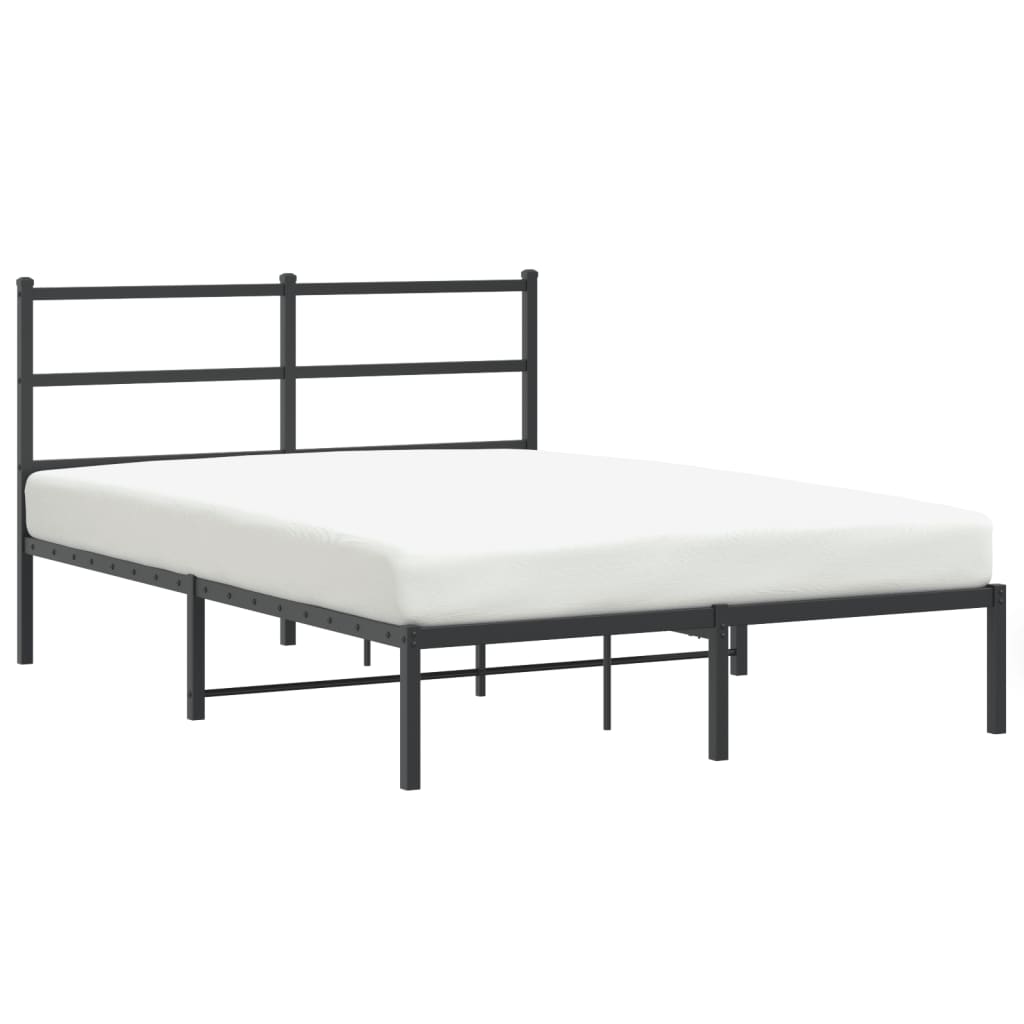 Black Metal Bed Frame with Headboard - 140x200cm Sturdy Design