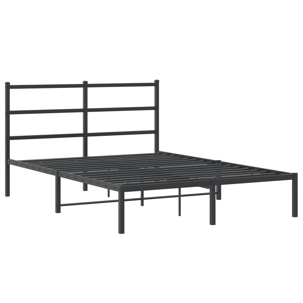 Black Metal Bed Frame with Headboard - 140x200cm Sturdy Design