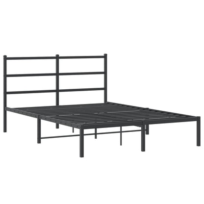 Black Metal Bed Frame with Headboard - 140x200cm Sturdy Design