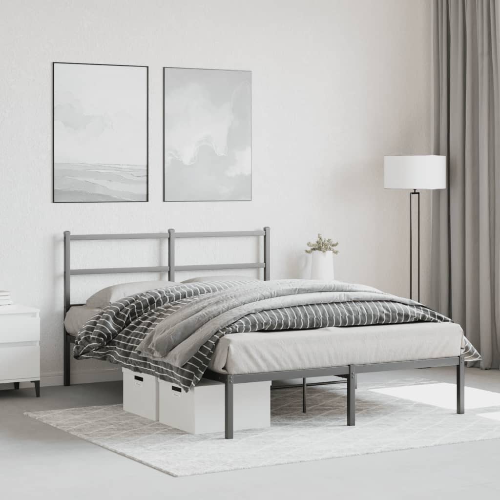 Black Metal Bed Frame with Headboard - 140x200cm Sturdy Design