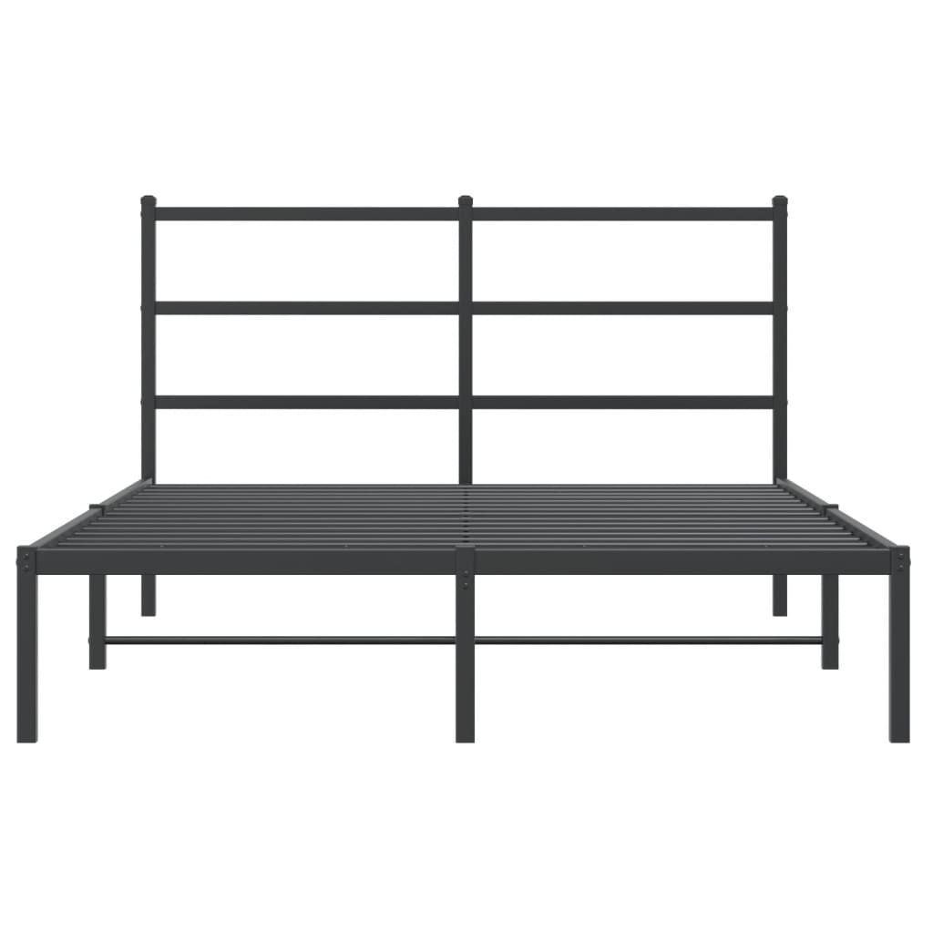 Black Metal Bed Frame with Headboard - 140x200cm Sturdy Design