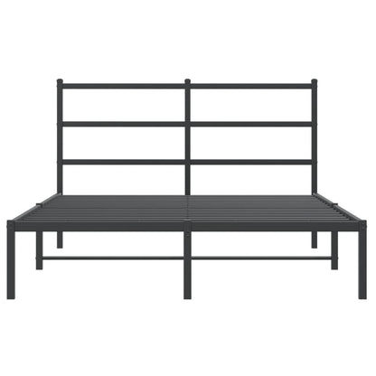 Black Metal Bed Frame with Headboard - 140x200cm Sturdy Design