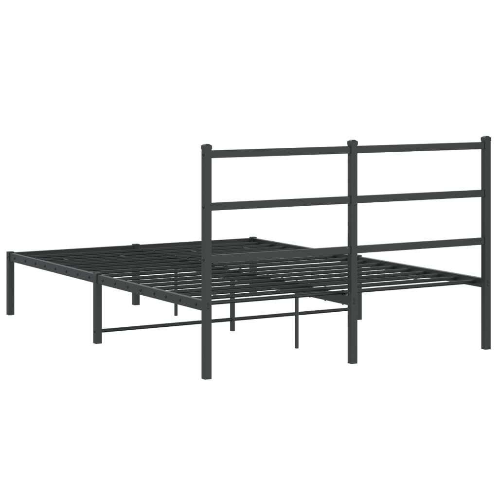 Black Metal Bed Frame with Headboard - 140x200cm Sturdy Design