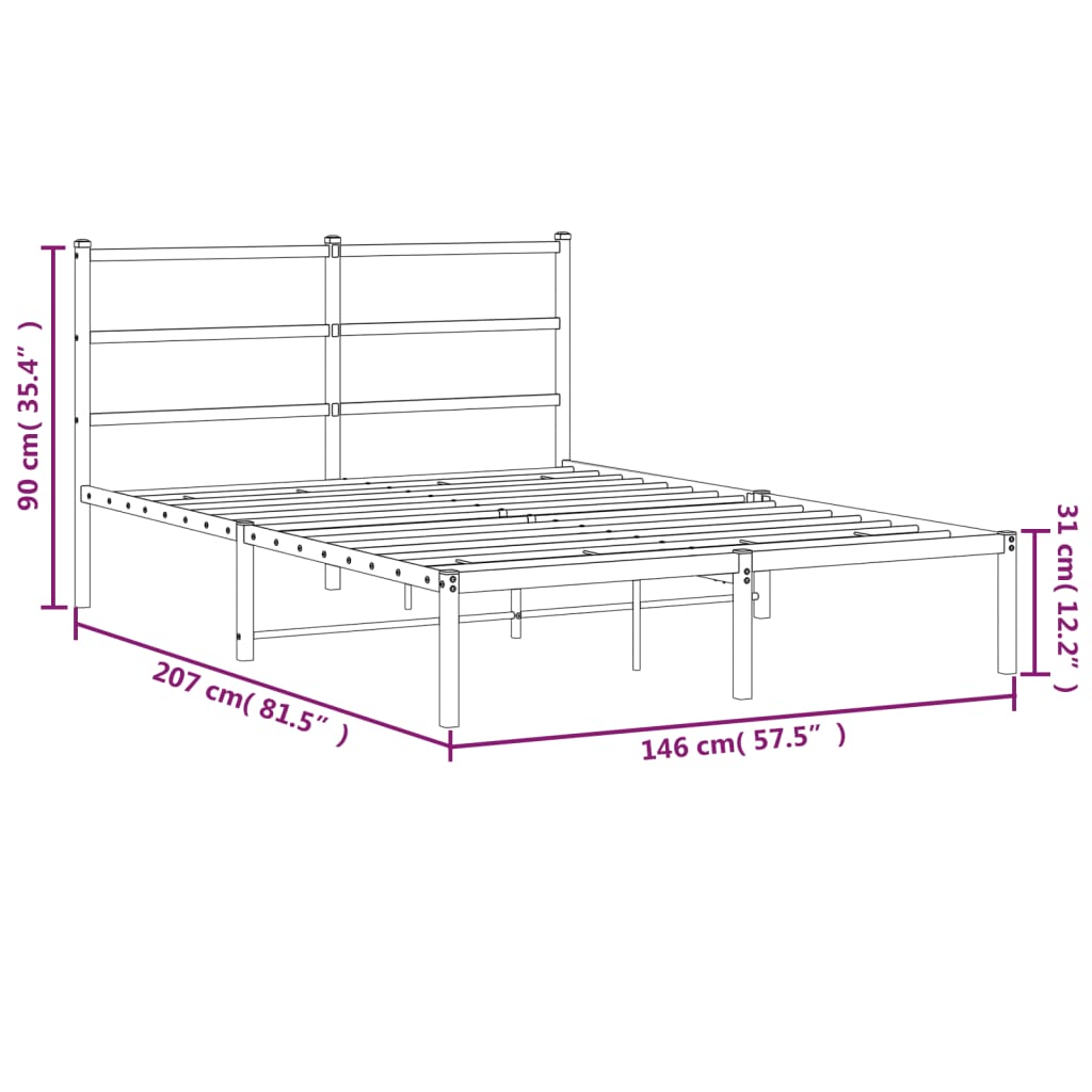 Black Metal Bed Frame with Headboard - 140x200cm Sturdy Design