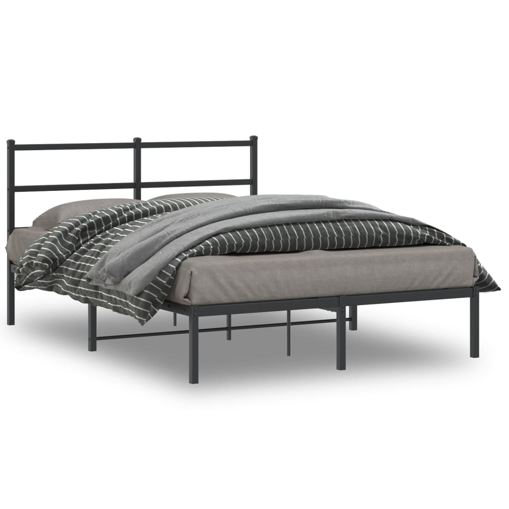 Black Metal Bed Frame with Headboard - 140x200cm Sturdy Design