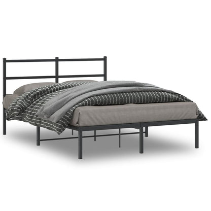 Black Metal Bed Frame with Headboard - 140x200cm Sturdy Design