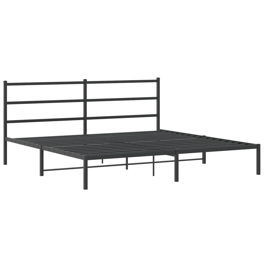 Black Metal Bed Frame with Headboard - 183x213cm Sturdy Design