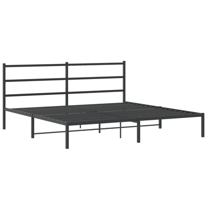 Black Metal Bed Frame with Headboard - 183x213cm Sturdy Design