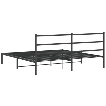 Black Metal Bed Frame with Headboard - 183x213cm Sturdy Design