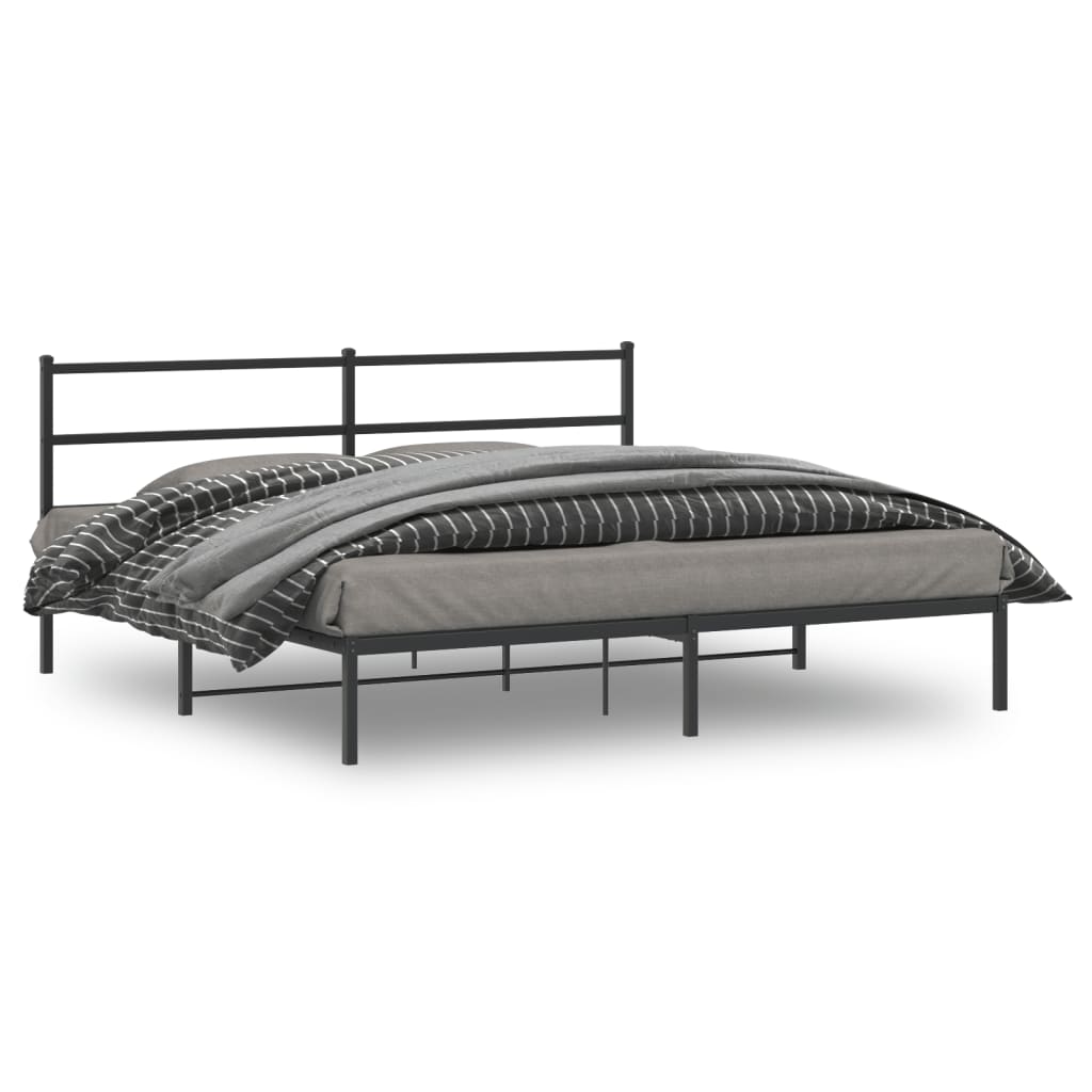 Black Metal Bed Frame with Headboard - 183x213cm Sturdy Design