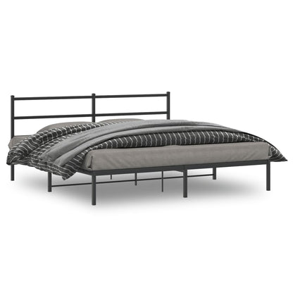 Black Metal Bed Frame with Headboard - 183x213cm Sturdy Design
