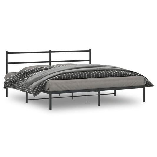 Black Metal Bed Frame with Headboard - 183x213cm Sturdy Design