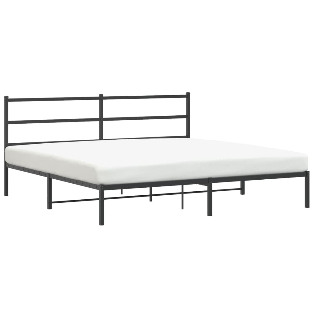 Sleek Black Metal Bed Frame with Headboard - 193x203cm