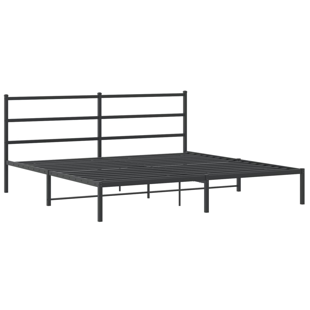 Sleek Black Metal Bed Frame with Headboard - 193x203cm