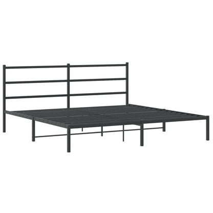 Sleek Black Metal Bed Frame with Headboard - 193x203cm