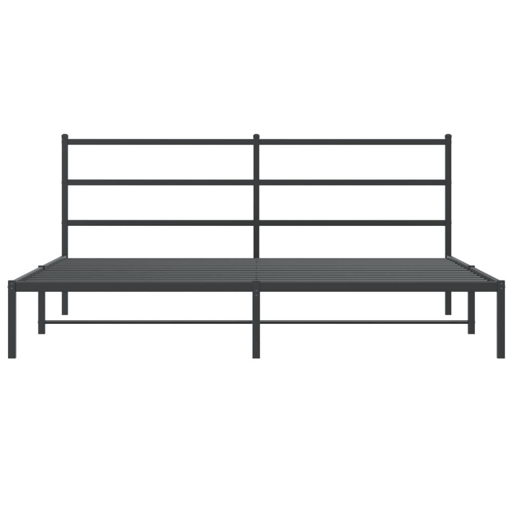 Sleek Black Metal Bed Frame with Headboard - 193x203cm