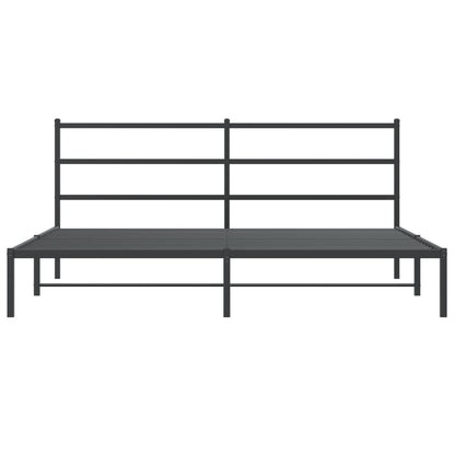 Sleek Black Metal Bed Frame with Headboard - 193x203cm