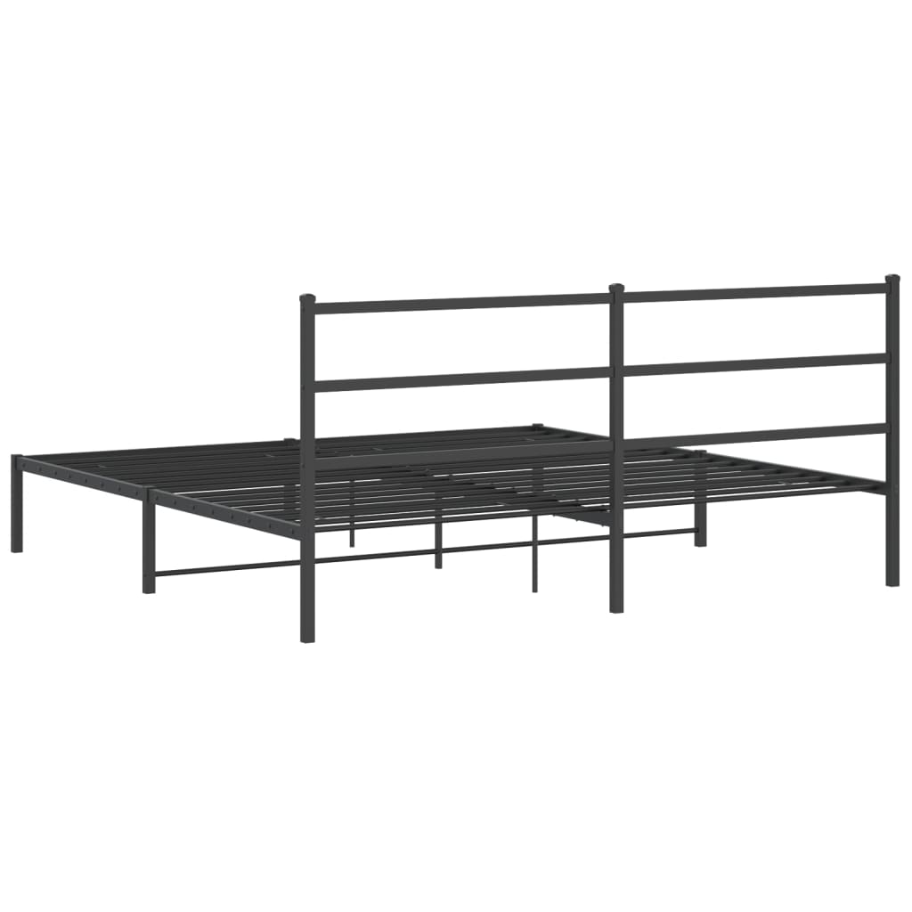 Sleek Black Metal Bed Frame with Headboard - 193x203cm