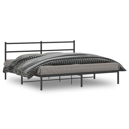 Sleek Black Metal Bed Frame with Headboard - 193x203cm