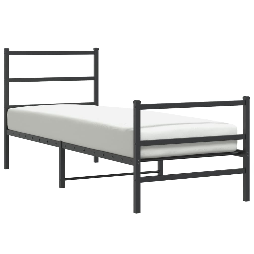 Black Metal Bed Frame with Footboard 80x200cm - No Mattress Included