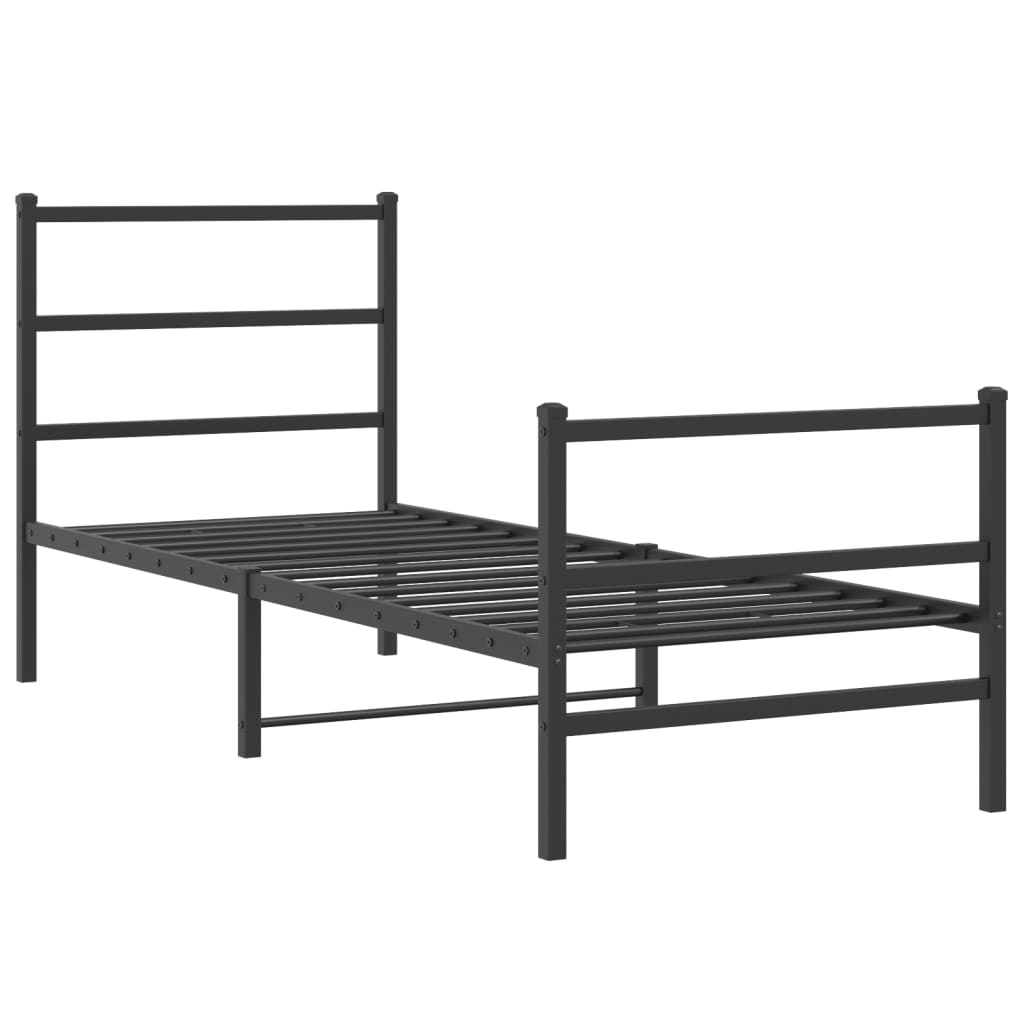 Black Metal Bed Frame with Footboard 80x200cm - No Mattress Included