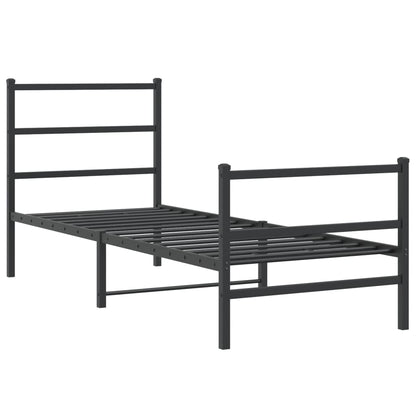 Black Metal Bed Frame with Footboard 80x200cm - No Mattress Included