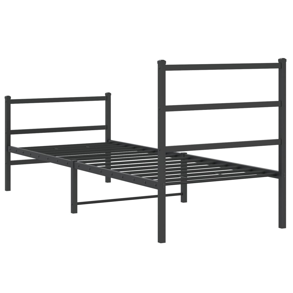Black Metal Bed Frame with Footboard 80x200cm - No Mattress Included