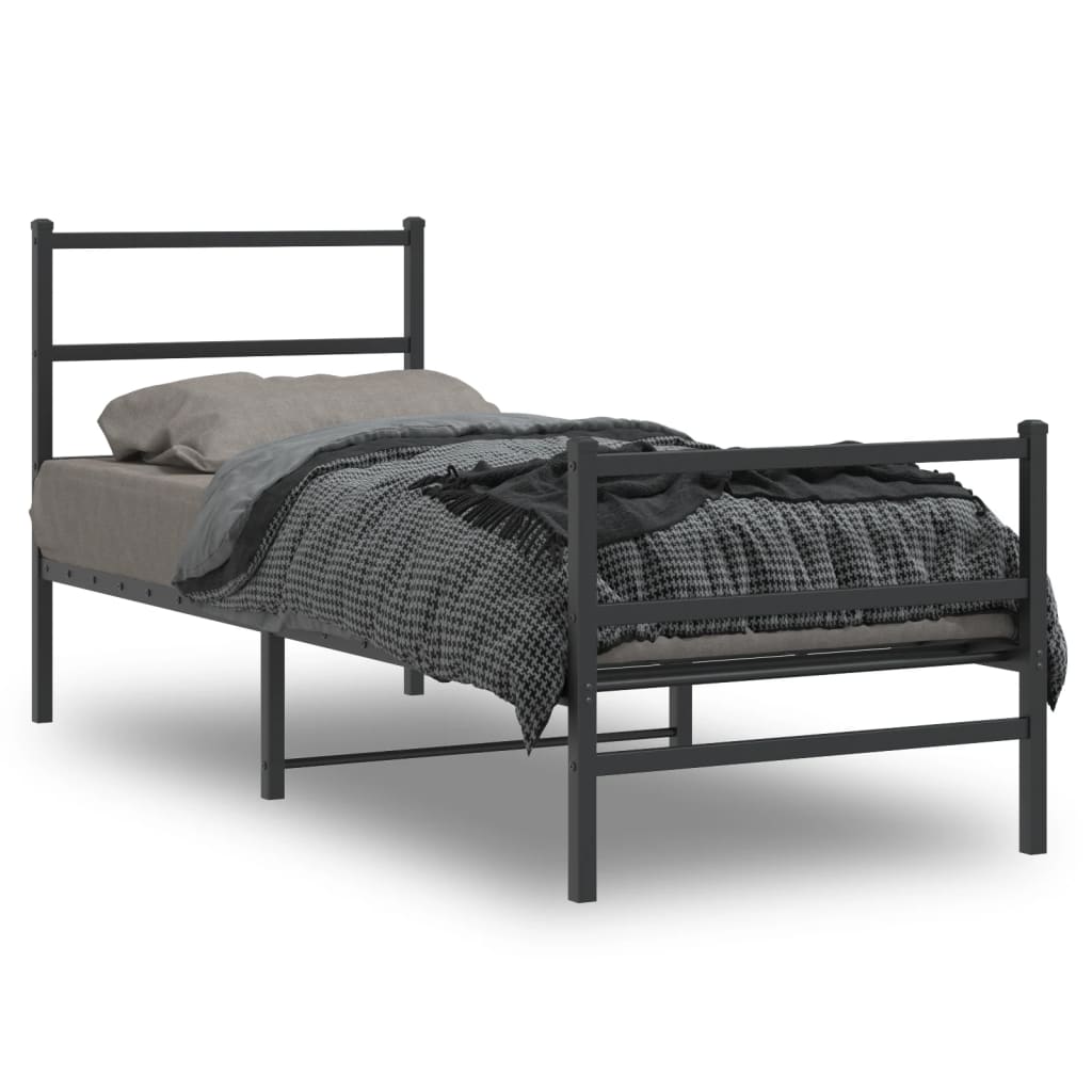 Black Metal Bed Frame with Footboard 80x200cm - No Mattress Included