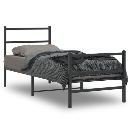 Black Metal Bed Frame with Footboard 80x200cm - No Mattress Included