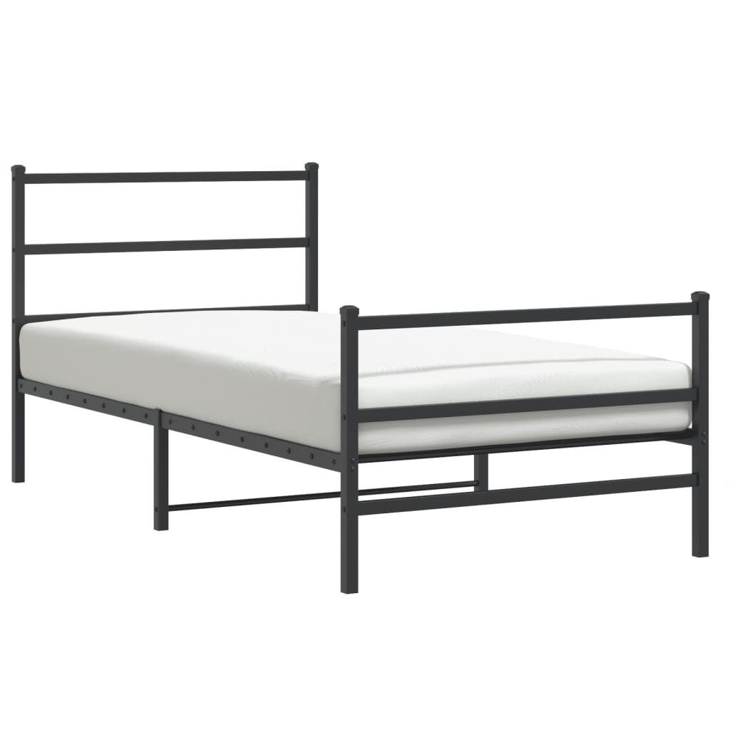 Sleek Black Metal Bed Frame with Footboard - 107x203 cm