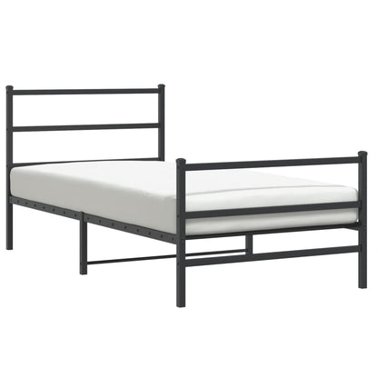 Sleek Black Metal Bed Frame with Footboard - 107x203 cm