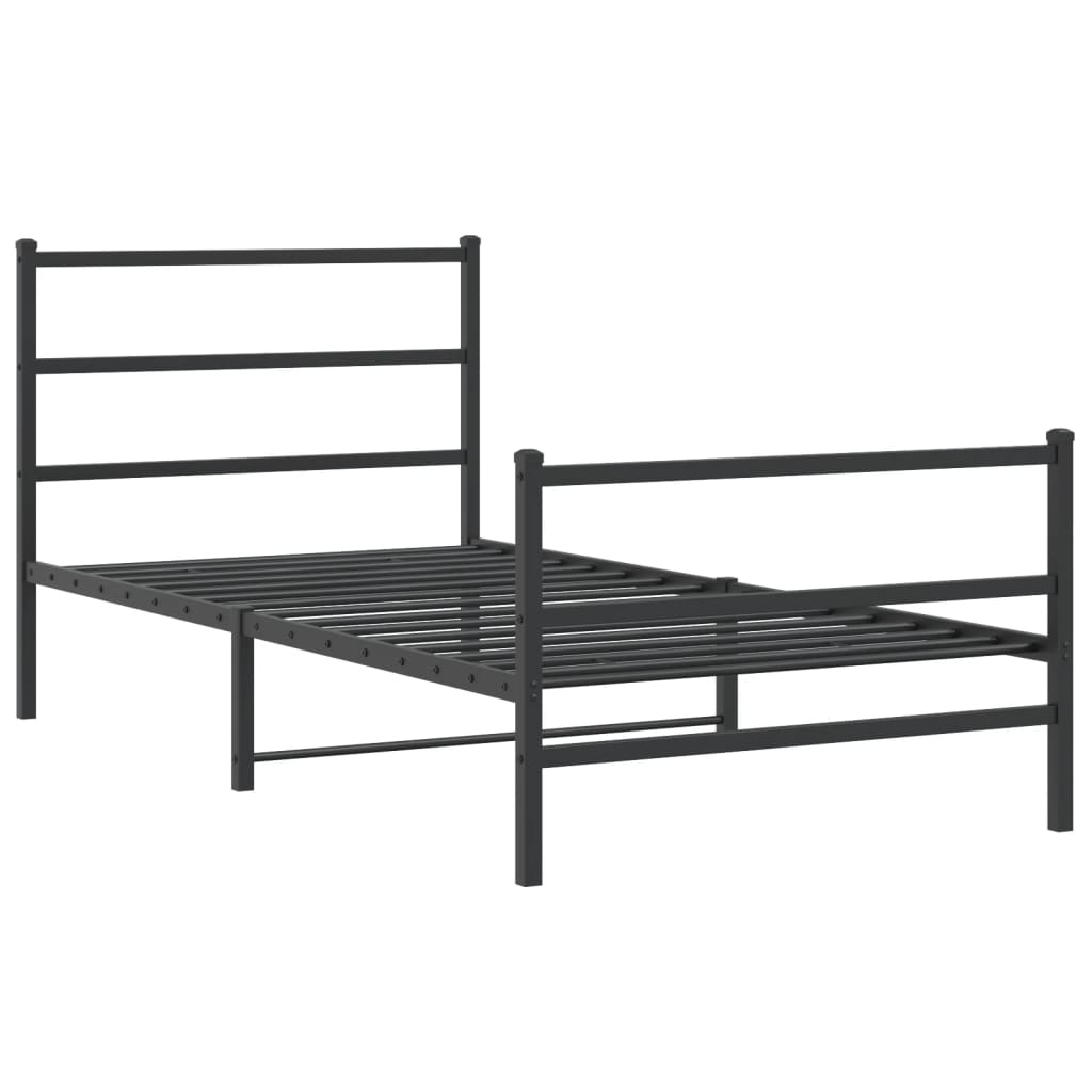 Sleek Black Metal Bed Frame with Footboard - 107x203 cm