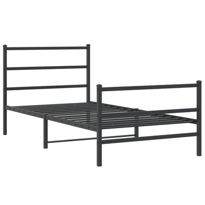 Sleek Black Metal Bed Frame with Footboard - 107x203 cm