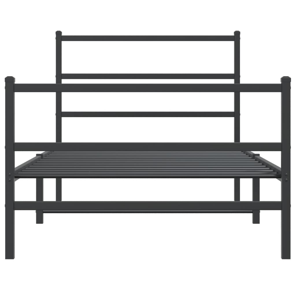 Sleek Black Metal Bed Frame with Footboard - 107x203 cm
