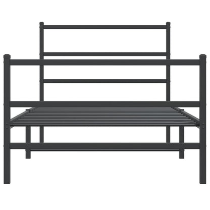 Sleek Black Metal Bed Frame with Footboard - 107x203 cm