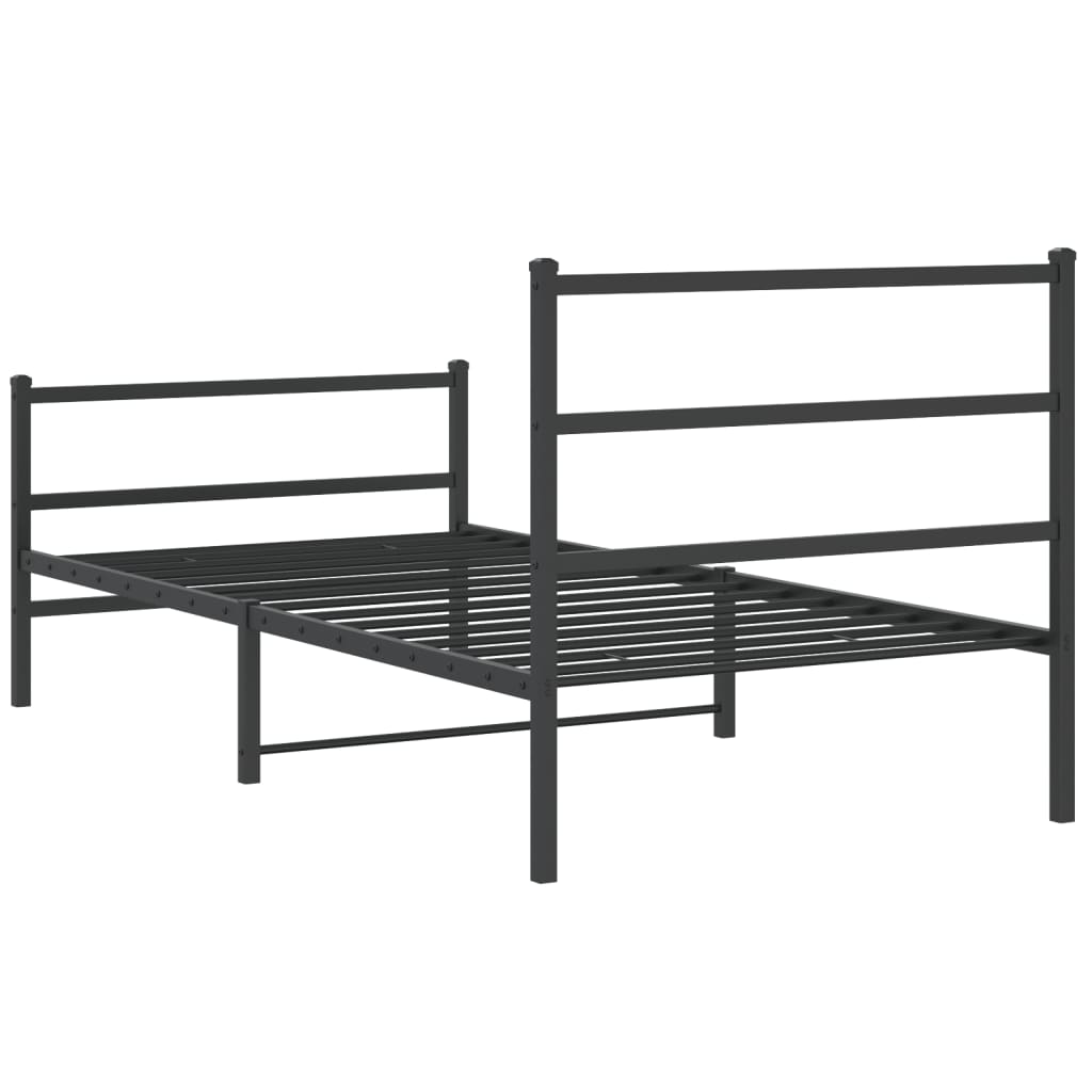 Sleek Black Metal Bed Frame with Footboard - 107x203 cm